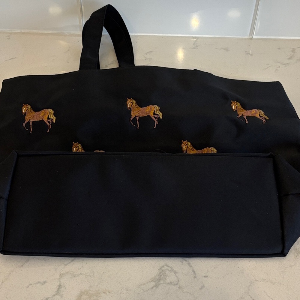 Black Tote Bag with Horse Embroidery - Picture 4 of 9